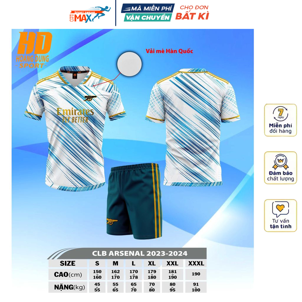 Quần Áo Bóng Đá ARSENAL vải thun lạnh co giãn thoát ẩm tốt đồ đá banh mẫu mới 2023 2024