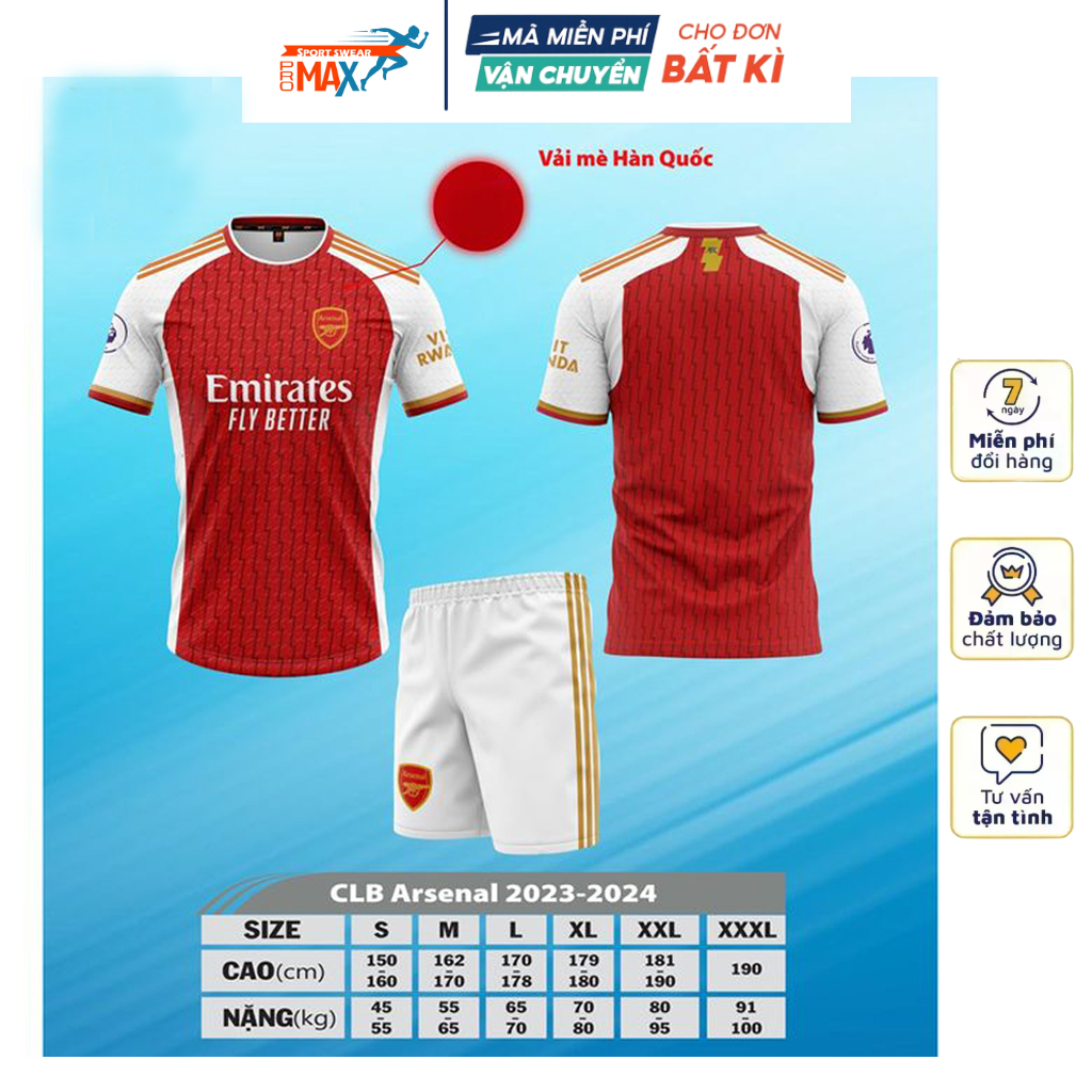 Quần Áo Bóng Đá ARSENAL vải thun lạnh co giãn thoát ẩm tốt đồ đá banh mẫu mới 2023 2024