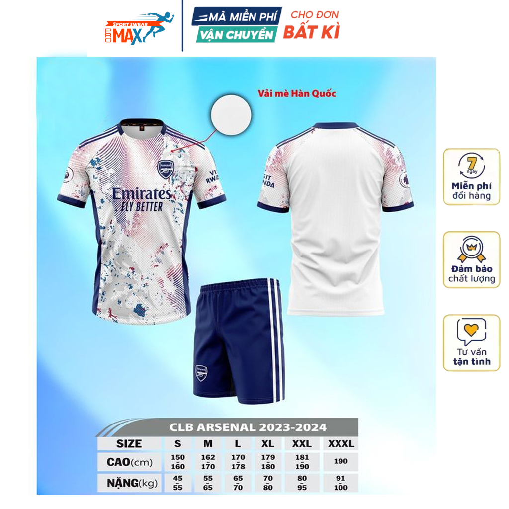 Quần Áo Bóng Đá ARSENAL vải thun lạnh co giãn thoát ẩm tốt đồ đá banh mẫu mới 2023 2024