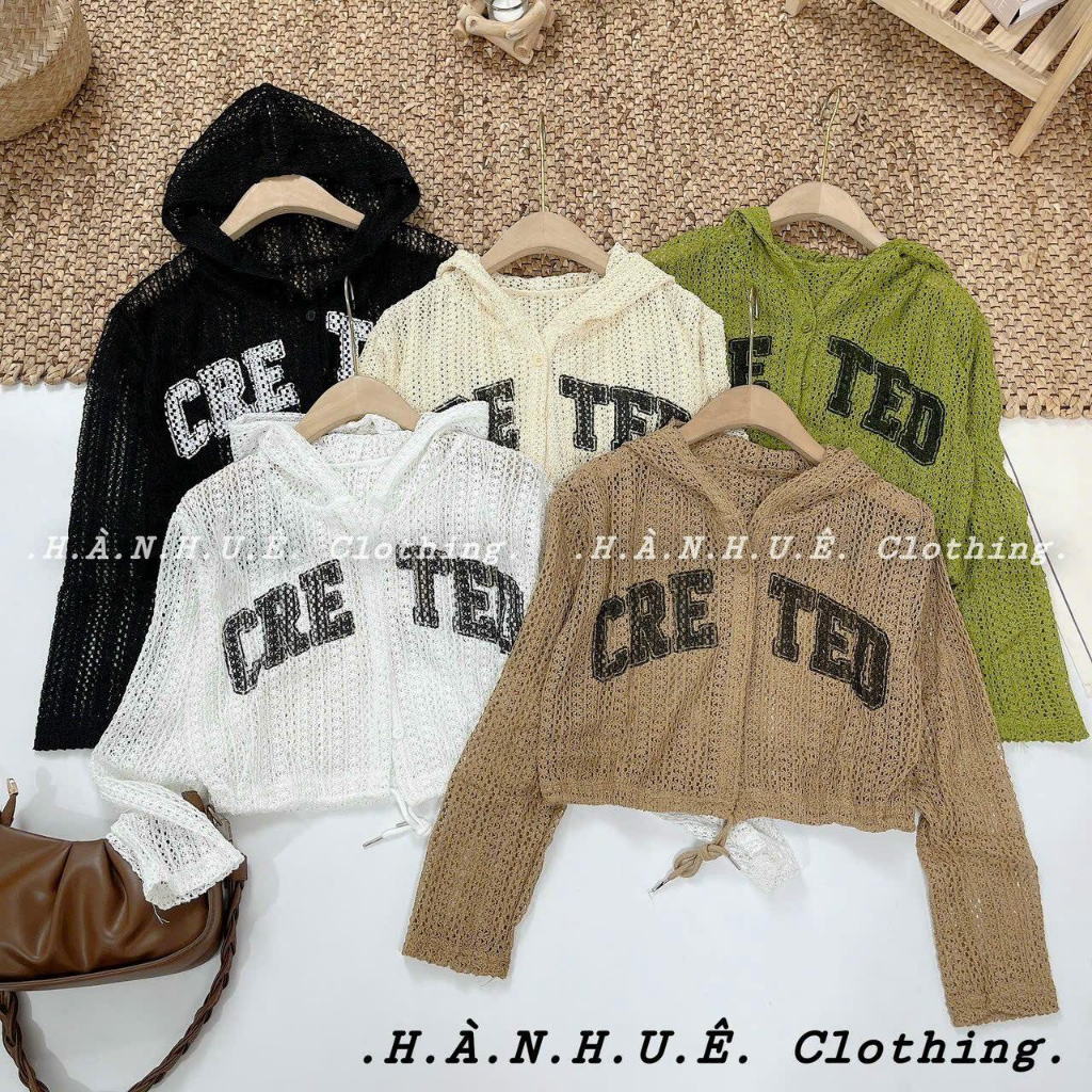 Áo khoác lưới mũ lửng dây rút in chữ