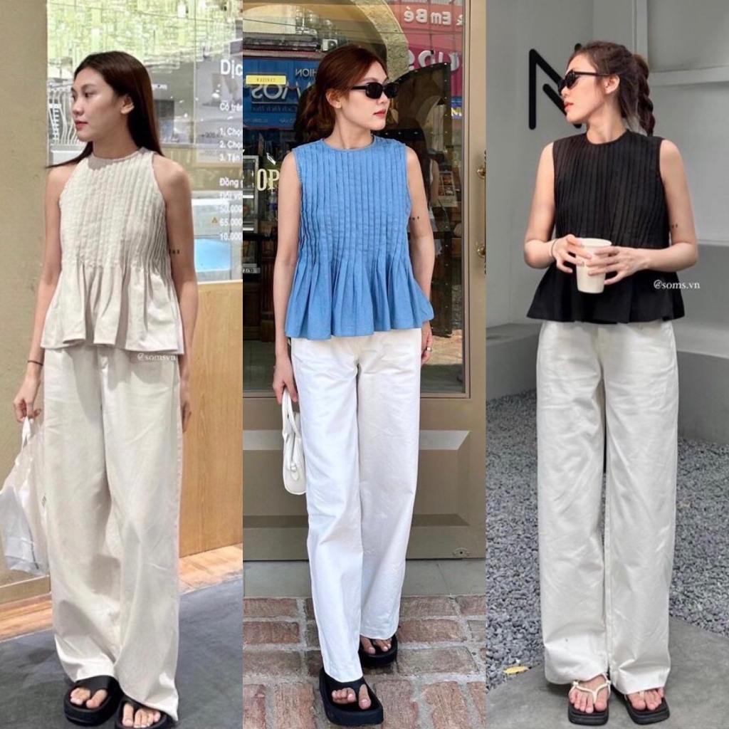 SET ÁO PEPLUM SÁT NÁCH KÈM QUẦN ỐNG RỘNG