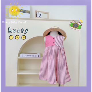 Váy bé gái sát nách Sunny váy cotton lụa phối sọc màu lạ mắt