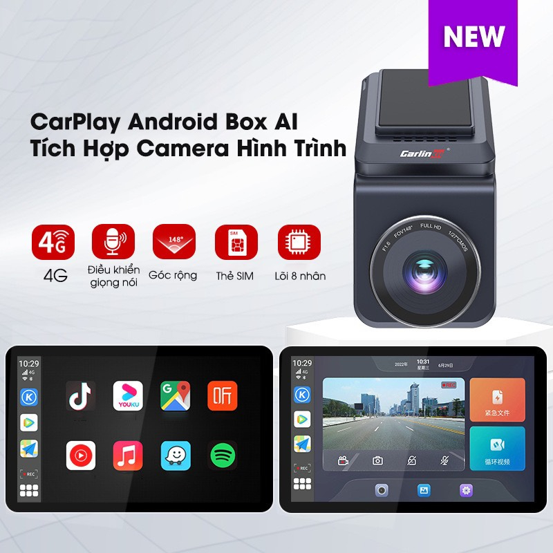 Bộ Android Box Tích Hợp Camera Hành Trình Model CarPlay HC4 Dẫn Đường Cá Nhân Hóa Màn Hình Android Thông Minh