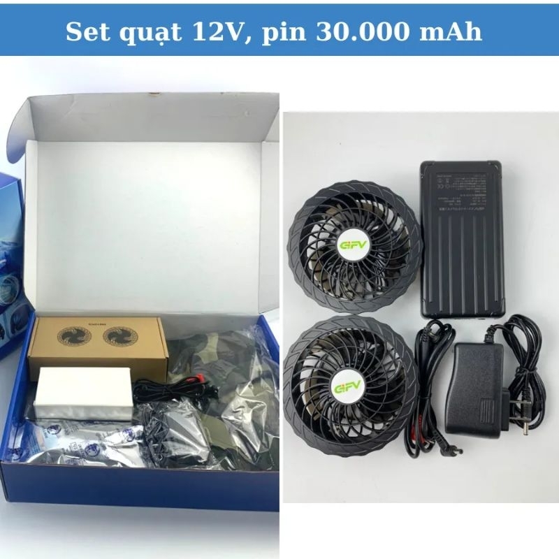 Bộ pin quạt áo điều hòa 30000 mah 12v không chổi than chính hãng GIFV bảo hành 1 năm