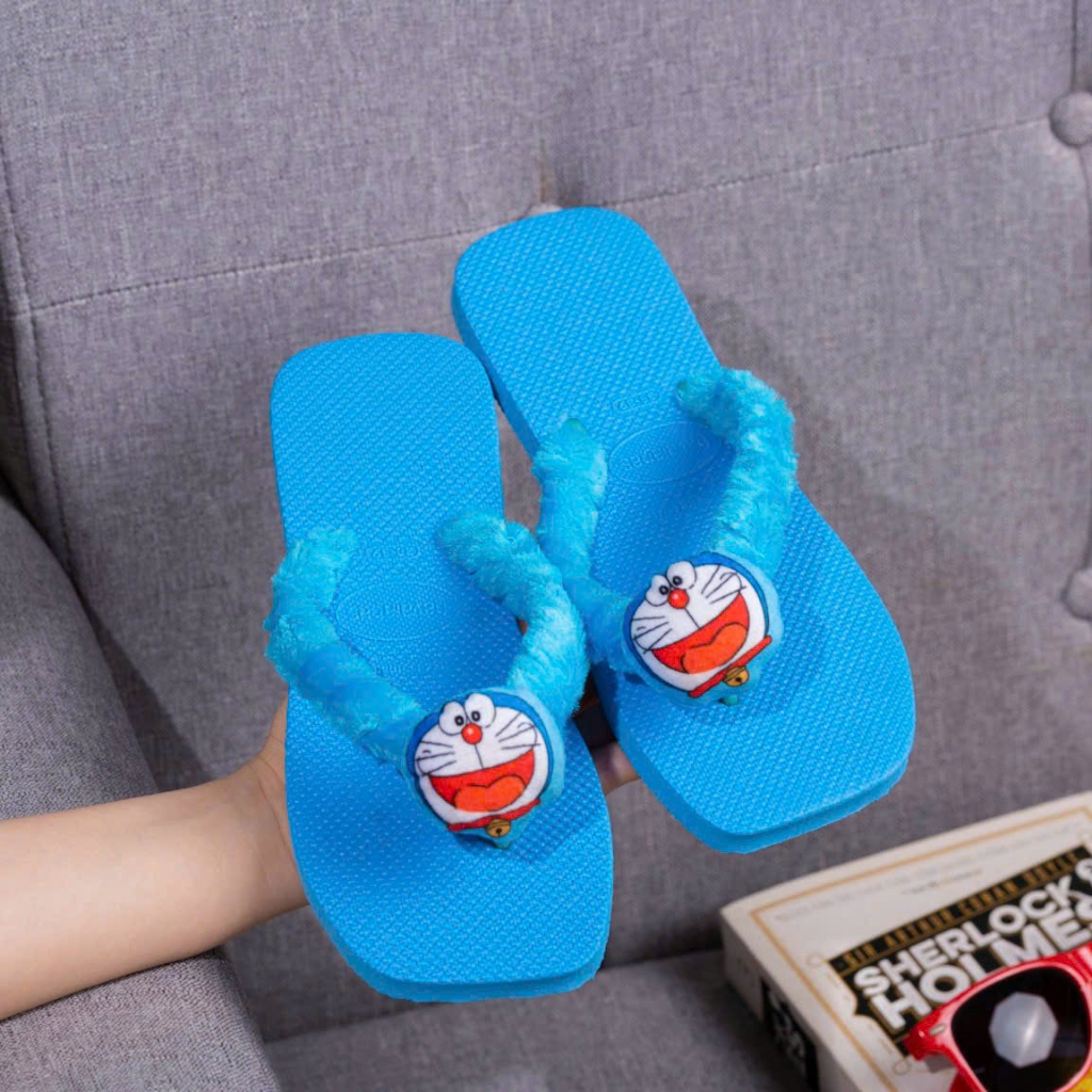 Dép kẹp nữ Havai quai lông  phối gấu bông siêu mịn siêu êm