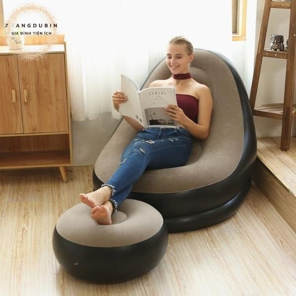 Ghế Hơi Tựa Lưng Bọc Nhung, Mềm Mịn Êm Ái, Có Đệm Hơi Lót Chân Cao Cấp Có Tặng Kèm Bơm