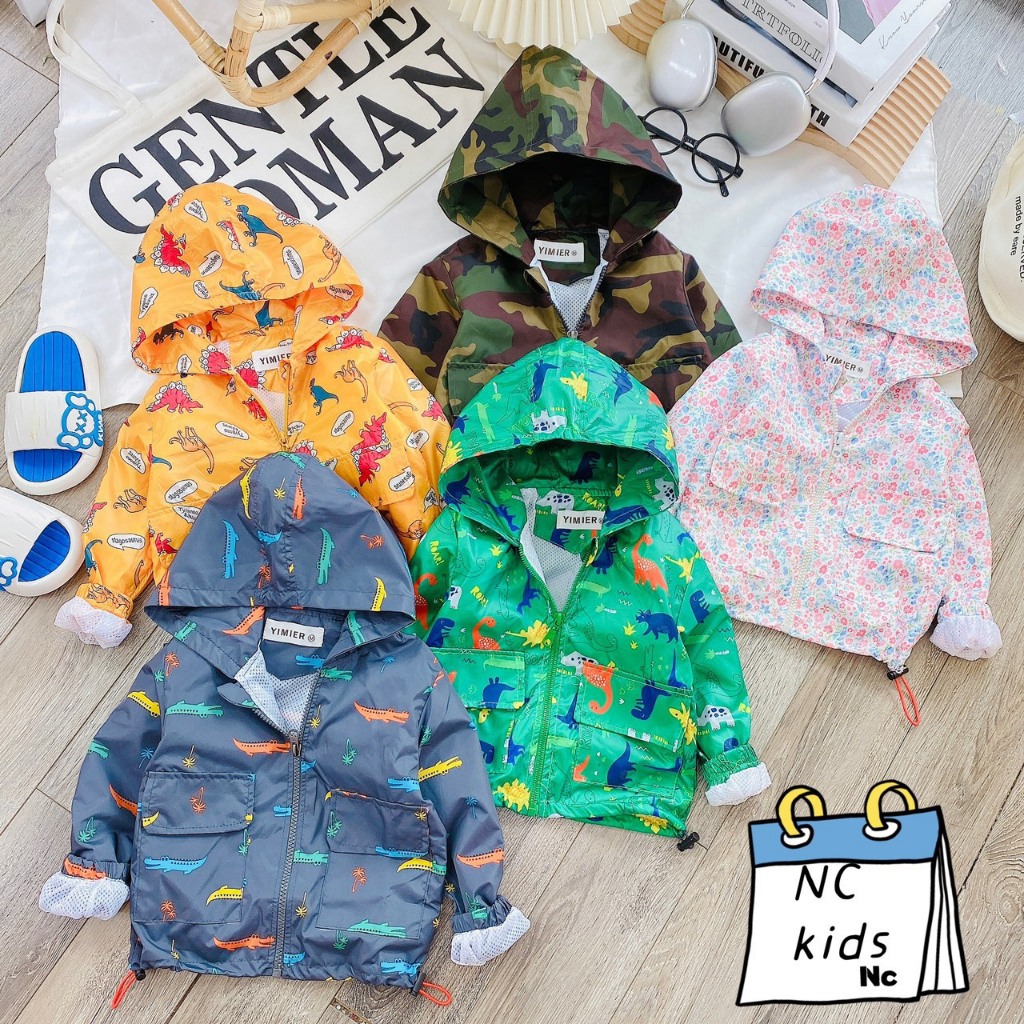 Áo khoác gió 2 lớp thu đông họa tiết sắc màu ngộ nghĩnh cho bé trai, bé gái  8-18kg
