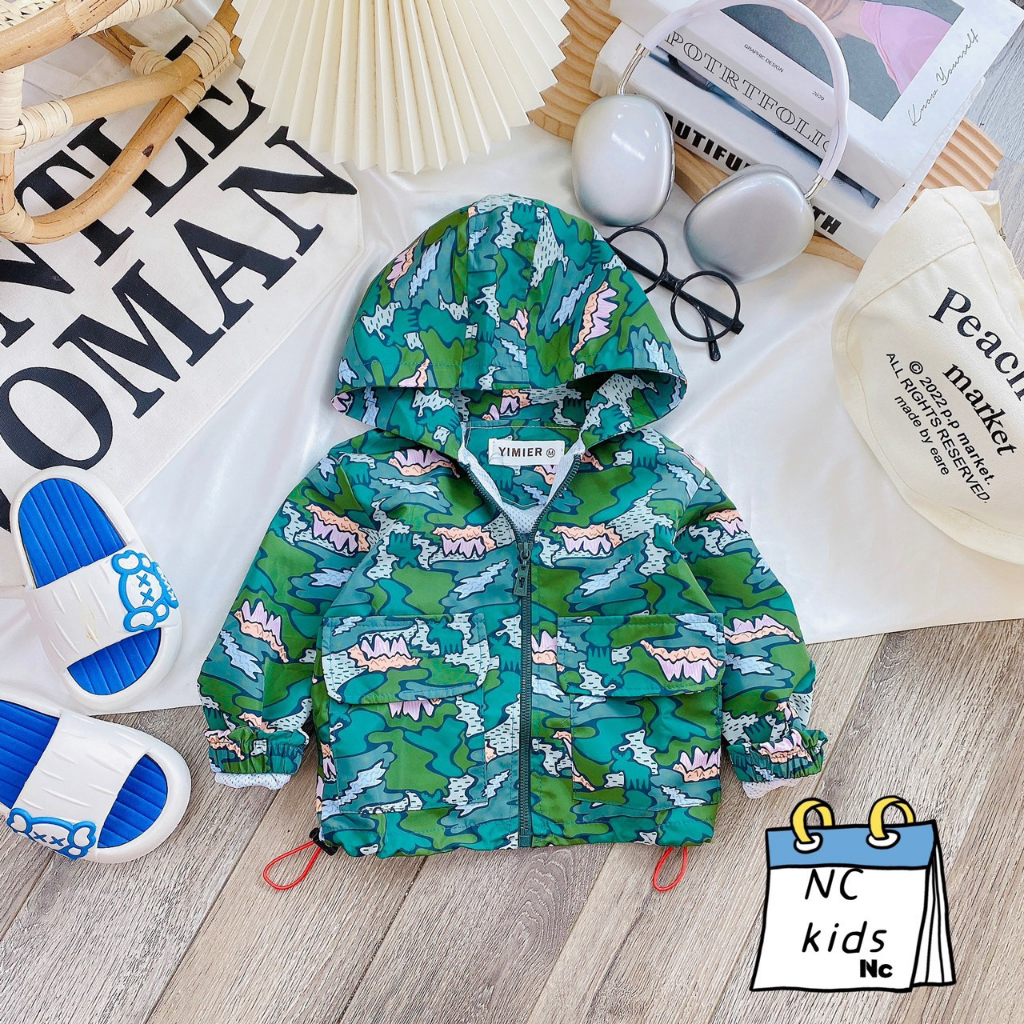 Áo khoác gió 2 lớp thu đông họa tiết sắc màu ngộ nghĩnh cho bé trai, bé gái  8-18kg