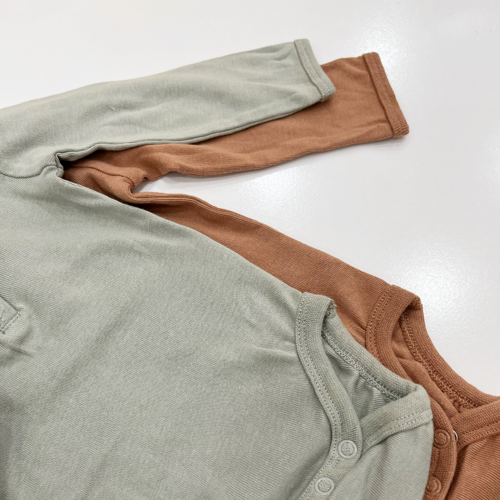 Bodysuit cho bé trai  dài tay cổ tròn organic cotton màu trơn sơ sinh - 3 tuổi  body chip bé trai áo liền quần bé trai