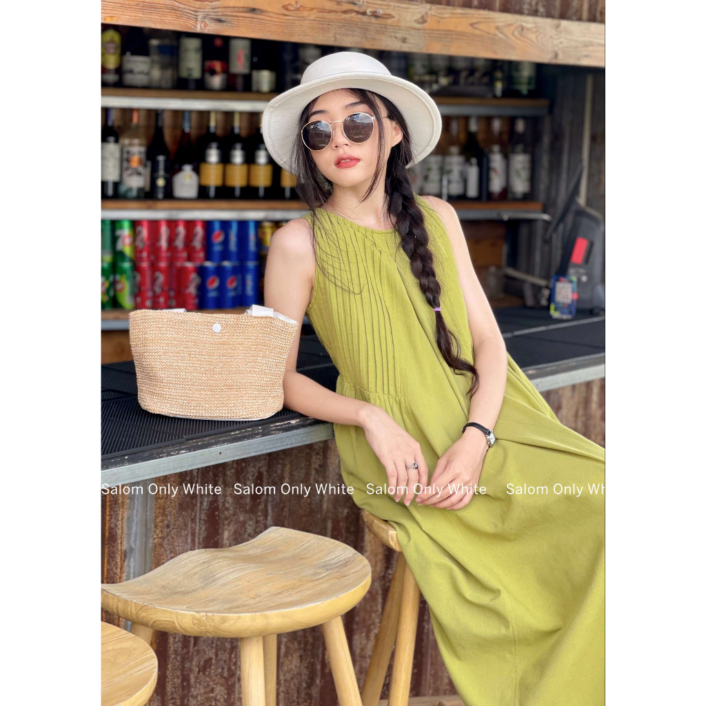 Đầm Linen Maxi Xếp Cổ 2 Bên SALOM - Yuki Dress