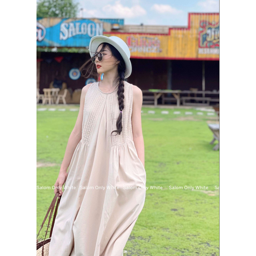 Đầm Linen Maxi Xếp Cổ 2 Bên SALOM - Yuki Dress