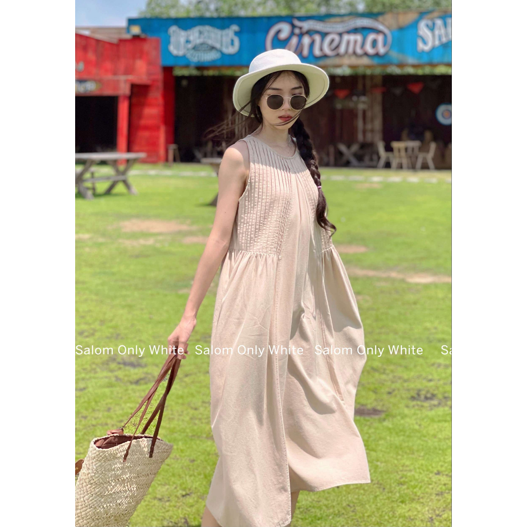 Đầm Linen Maxi Xếp Cổ 2 Bên SALOM - Yuki Dress