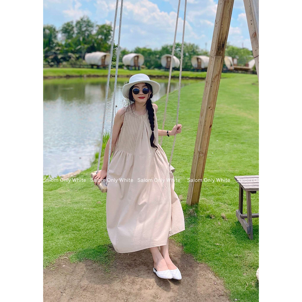 Đầm Linen Maxi Xếp Cổ 2 Bên SALOM - Yuki Dress