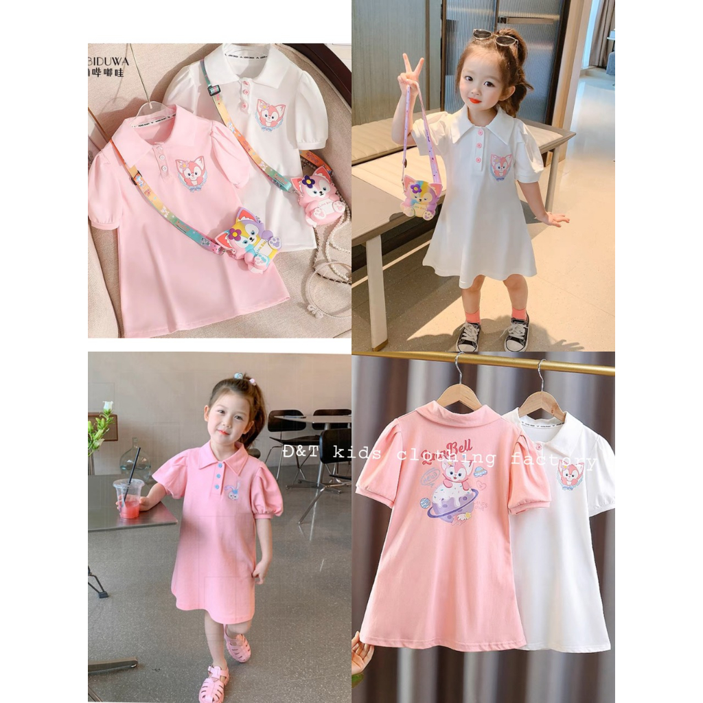 Xả kho - váy polo cáo 2 màu trắng hồng, váy sát nách chất liệu cotton mềm mát cho bé gái