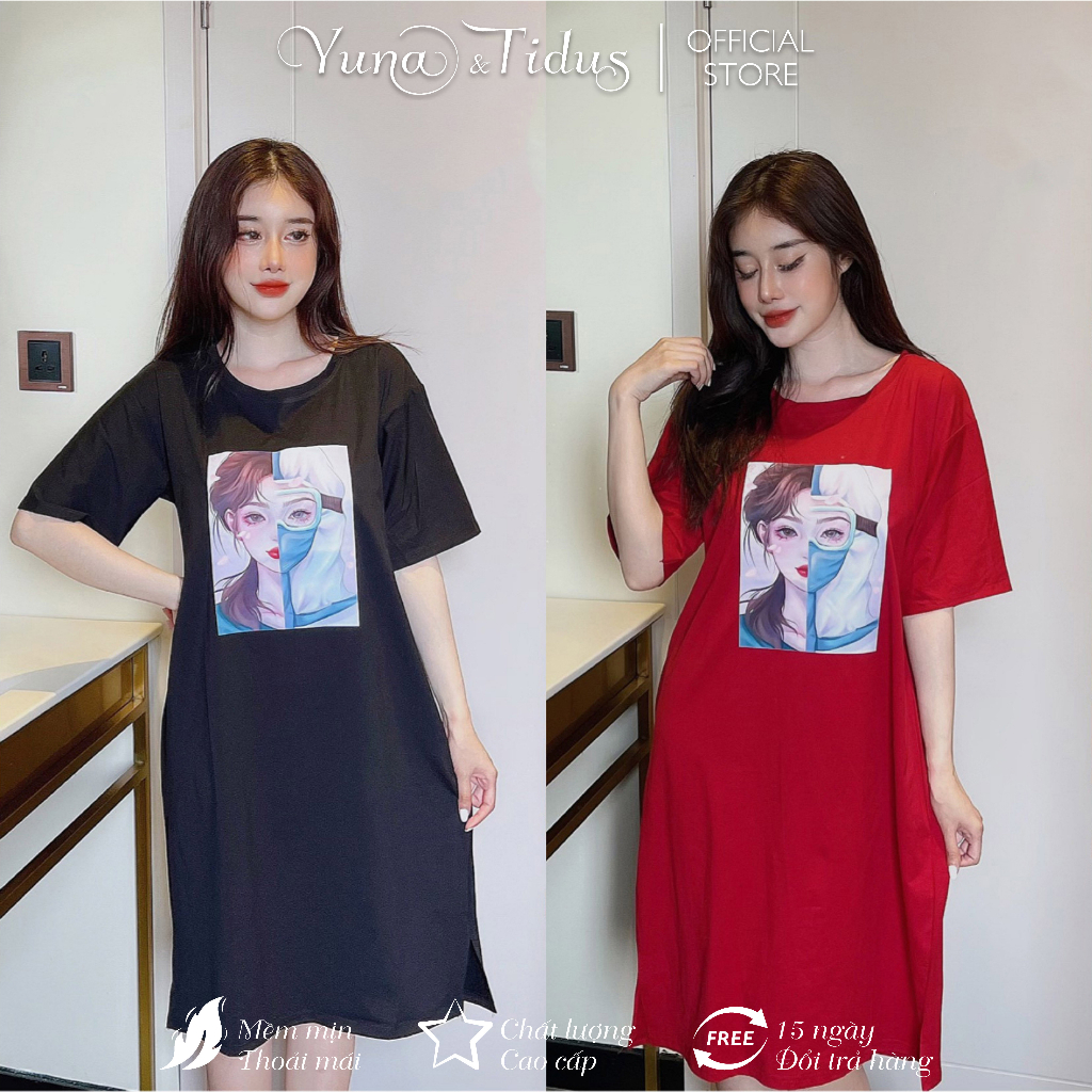 Đầm Thái Suông Chất Xịn Form Dài Xẻ Tà, Dầm Thun Nữ Rộng Big Size Chất Thun Thái Mịn Êm Shop YUNA