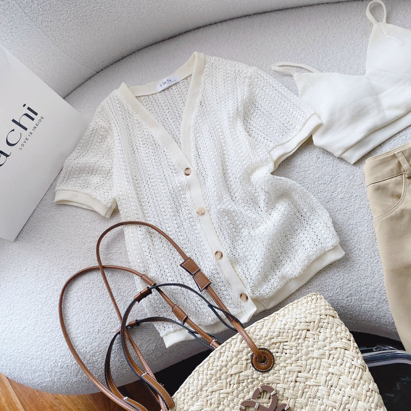 SET 3 MÓN KHOÁC TRẮNG KÈM CROP 2 DÂY TRẮNG