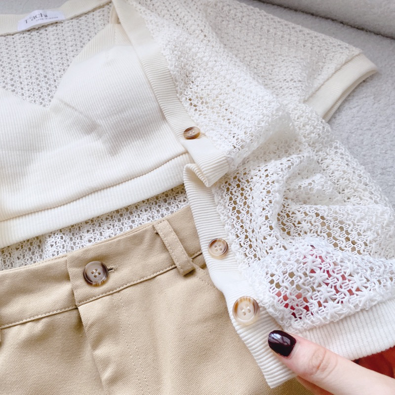 SET 3 MÓN KHOÁC TRẮNG KÈM CROP 2 DÂY TRẮNG