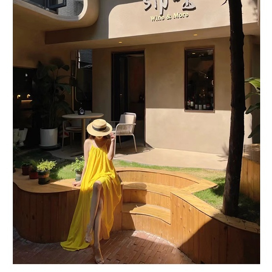 Váy maxi màu vàng hở võng lưng cực xinh - MS202