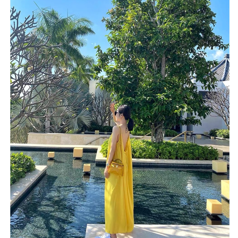 Váy maxi màu vàng hở võng lưng cực xinh - MS202