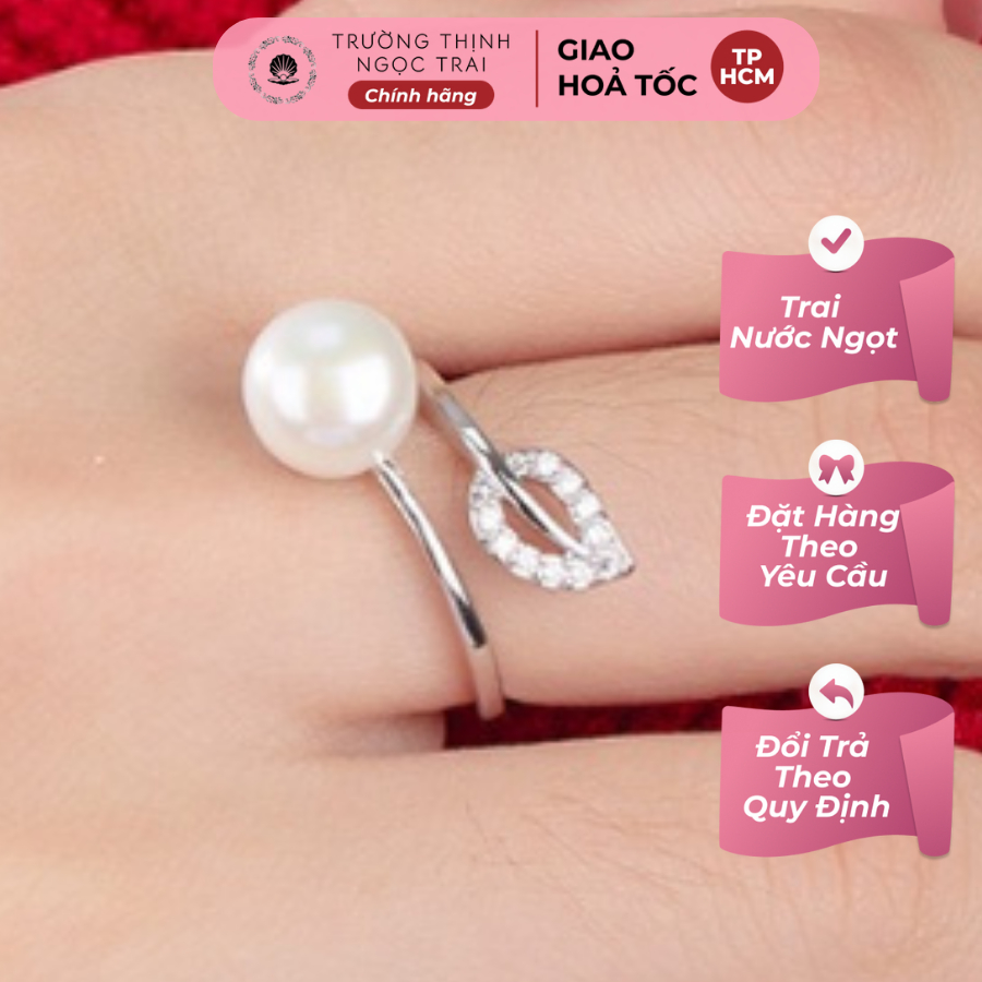 Nhẫn Bạc 925 Đính Ngọc Trai Hạt 9ly Kiểu Dáng Tinh Tế - Ngọc Trai Trường Thịnh