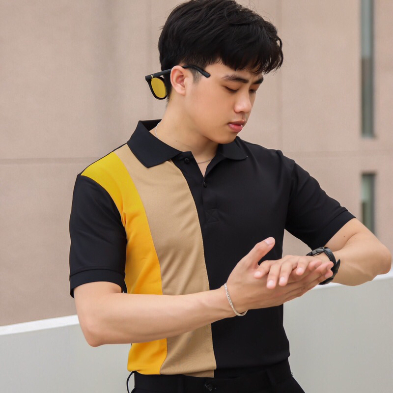 Áo thun polo phối màu phần thân áo . chất vải poly cá sấu co giản thấm hút tốt
