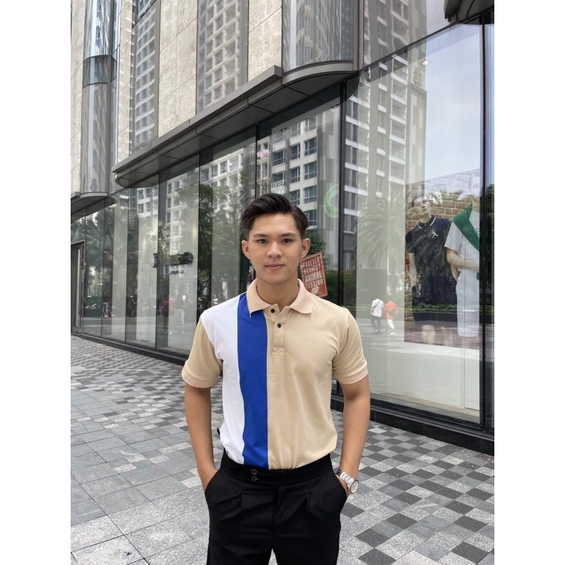 Áo thun polo phối màu phần thân áo . chất vải poly cá sấu co giản thấm hút tốt
