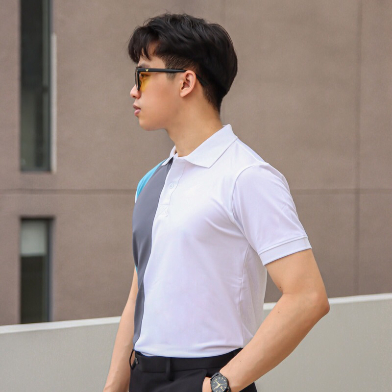 Áo thun polo phối màu phần thân áo . chất vải poly cá sấu co giản thấm hút tốt