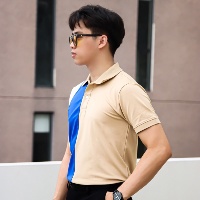 Áo thun polo phối màu phần thân áo . chất vải poly cá sấu co giản thấm hút tốt