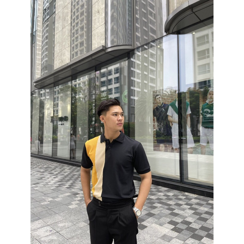 Áo thun polo phối màu phần thân áo . chất vải poly cá sấu co giản thấm hút tốt