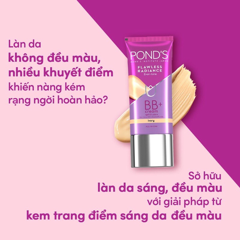 Kem Trang Điểm Pond'S Flawless White BB Cream Light Dưỡng da, chăm sóc da Trắng, Tạo Nền, da mặt đẹp, sắc đẹp 25G