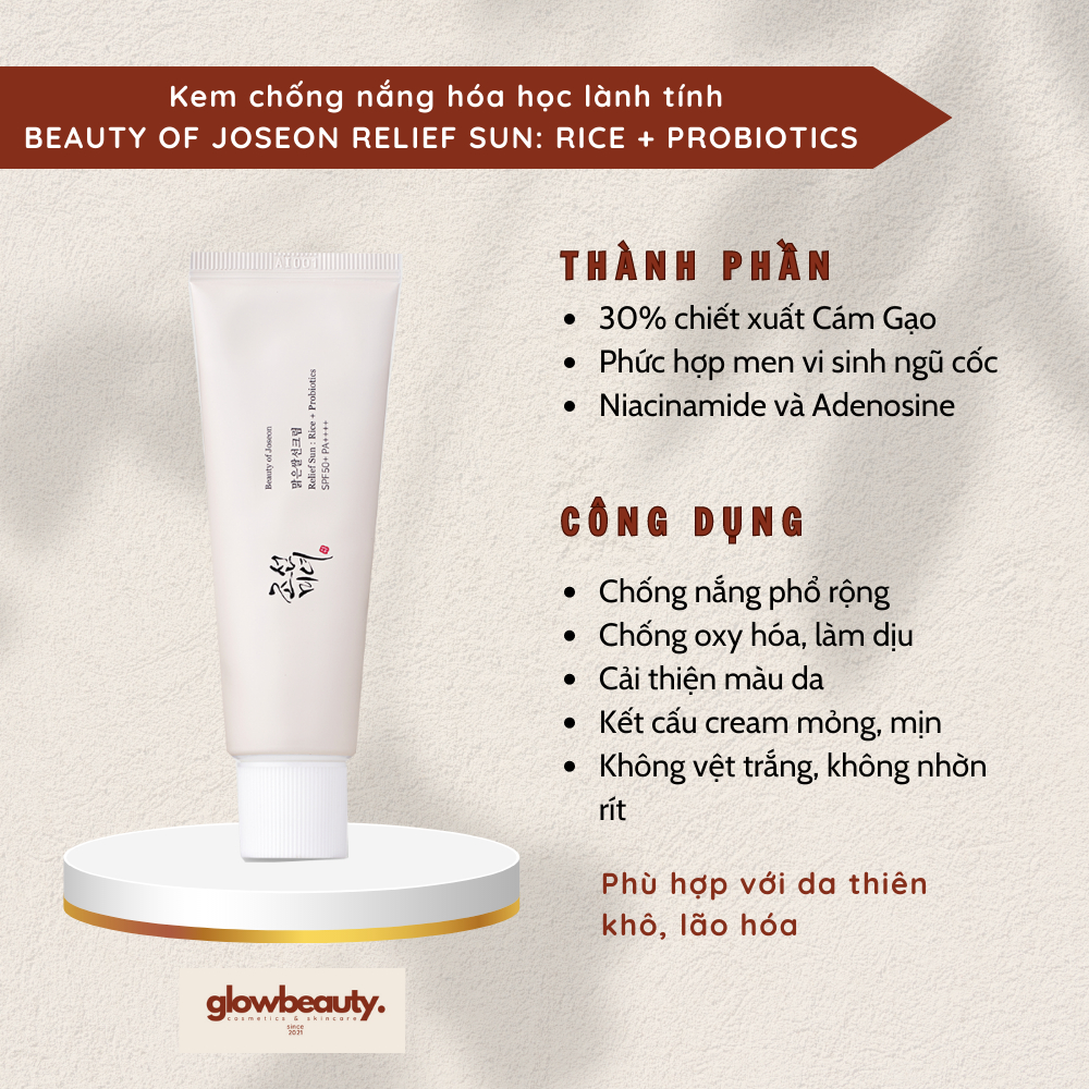 Kem chống nắng hóa học lành tính Beauty of Joseon Relief Sun: Rice + Probiotics 50ml [GLOW BEAUTY]