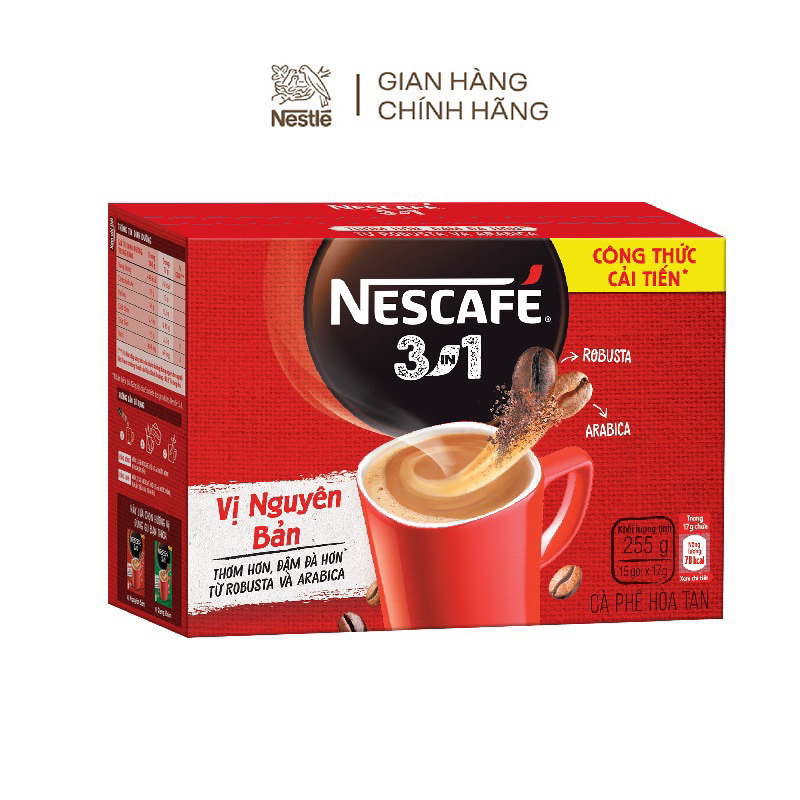 Nescafe hoà tan 3in1 vị rang đậm hộp 12 gói