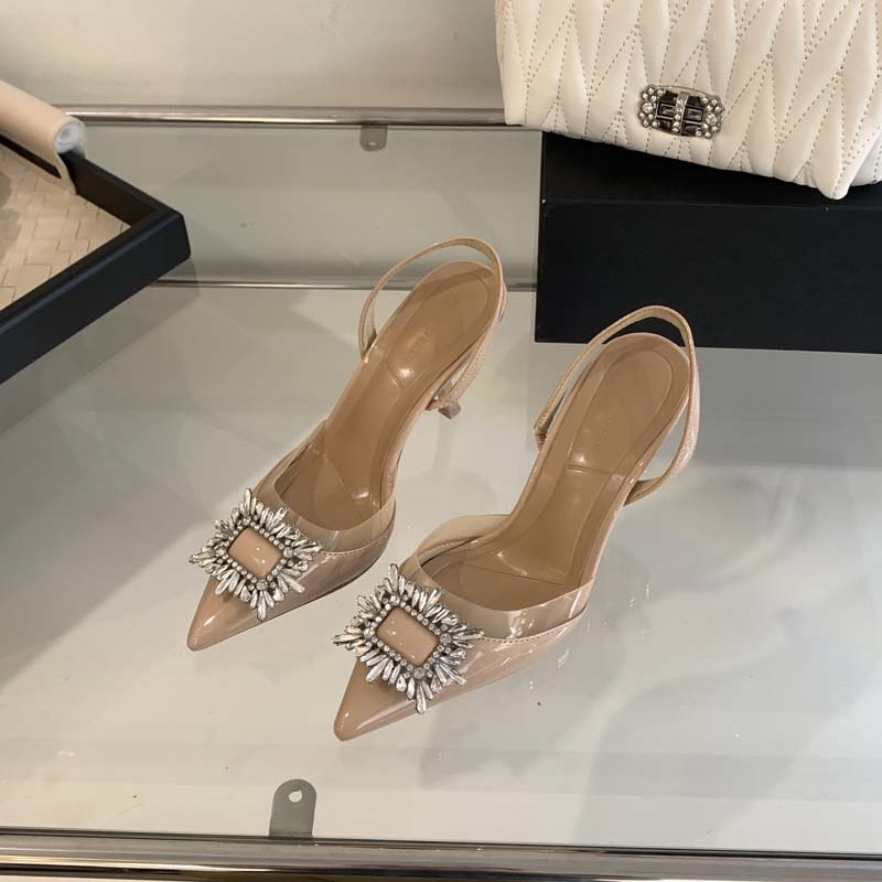 Giày Slingback quai hậu hở gót đính đá vuông 355-1