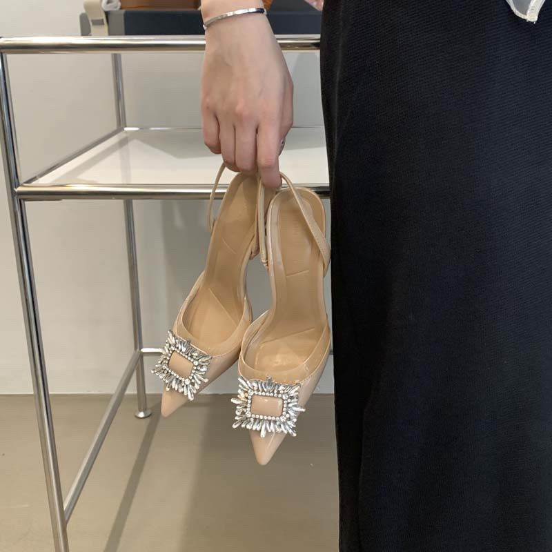 Giày Slingback quai hậu hở gót đính đá vuông 355-1