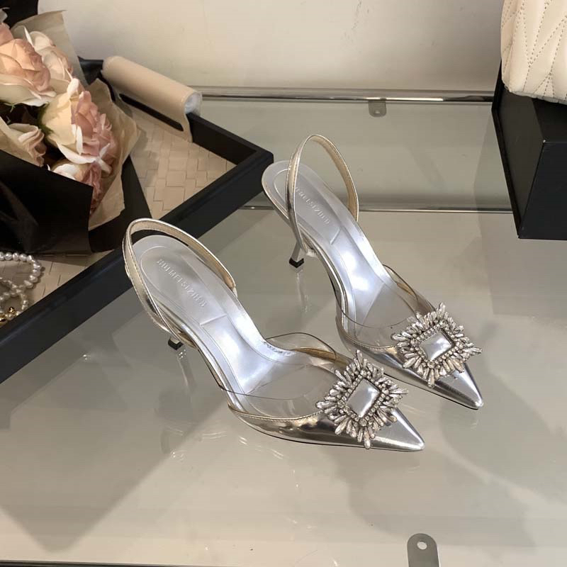 Giày Slingback quai hậu hở gót đính đá vuông 355-1