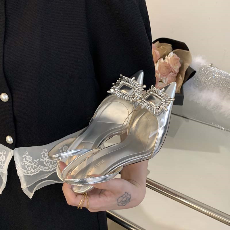 Giày Slingback quai hậu hở gót đính đá vuông 355-1