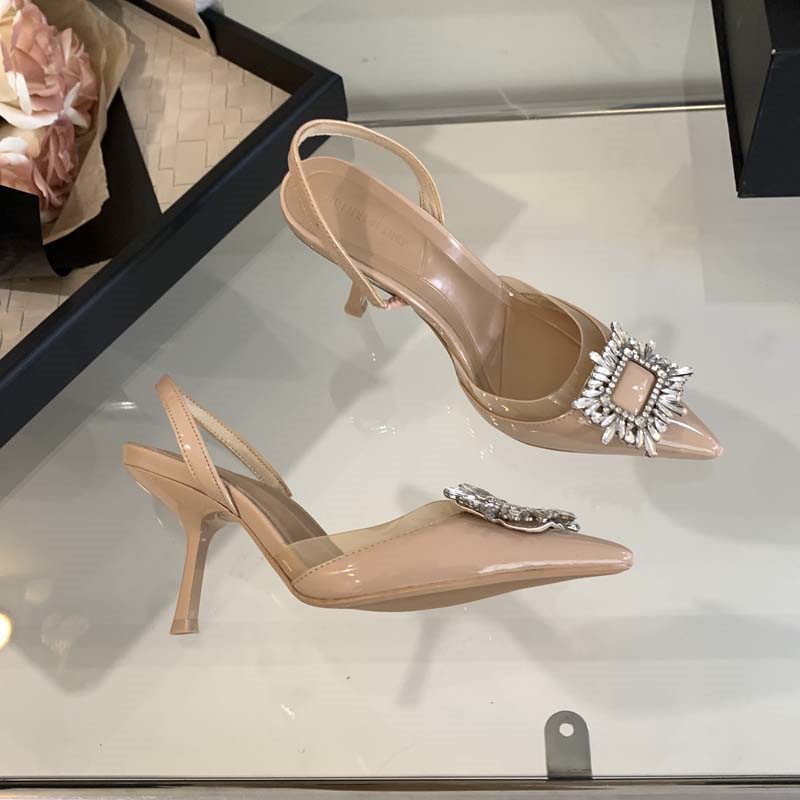 Giày Slingback quai hậu hở gót đính đá vuông 355-1