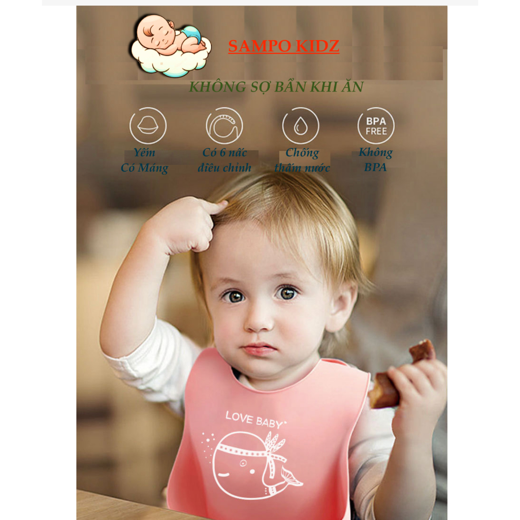 Yếm Ăn Dặm Cho Bé Silicone Có Máng chống thấm cao cấp hình thú siêu cute