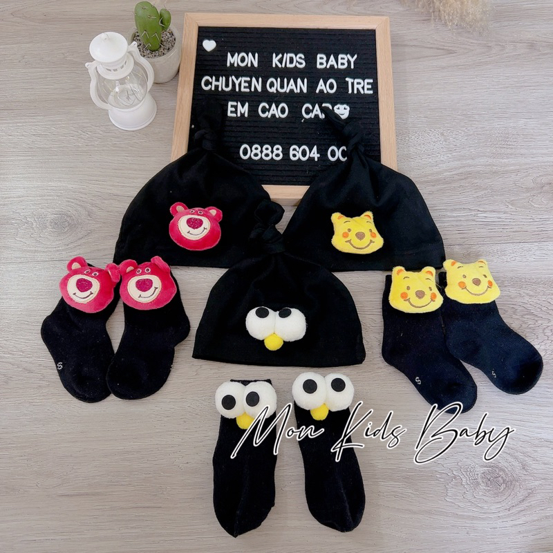 Set tất mũ cho bé 0-24M Set mũ tất sơ sinh