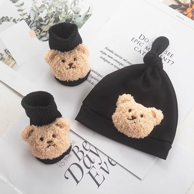 Set tất mũ cho bé 0-24M Set mũ tất sơ sinh