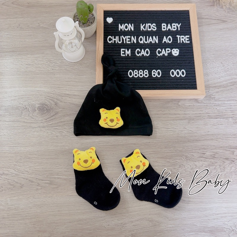 Set tất mũ cho bé 0-24M Set mũ tất sơ sinh