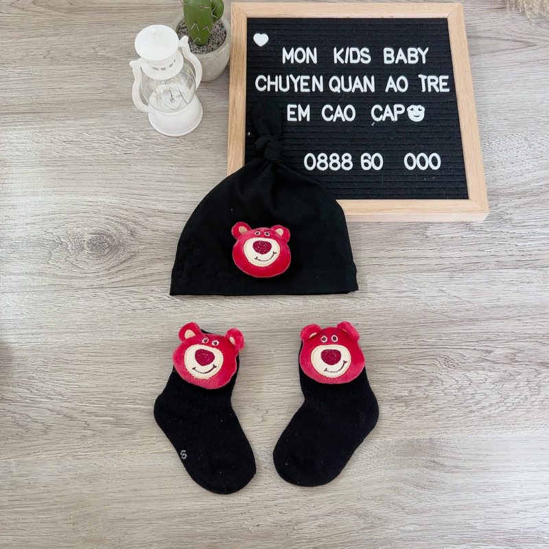 Set tất mũ cho bé 0-24M Set mũ tất sơ sinh