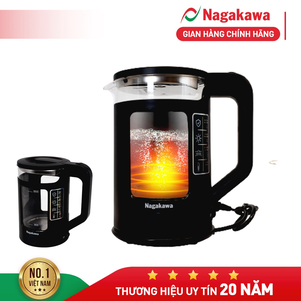 Ấm siêu tốc thủy tinh Nagakawa NAG0317 (1.7L - 1355W) - Bảo hành 12 tháng