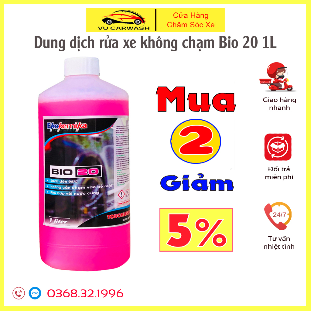 Dung Dịch Rửa Xe Không Chạm - Nước Rửa Xe Ô tô, Xe Máy - Ekokemika Bio 20 - 1L