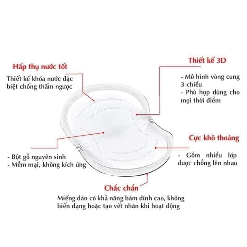 Miếng lót thấm sữa Vcool - Bịch 100 miếng - Sơi bông tự nhiên siêu mềm mại thấm hút tốt, thoải mái nuôi con bằng sữa mẹ