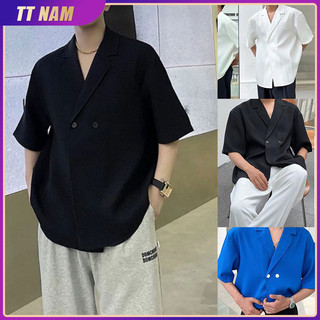 Áo sơ mi ngắn tay nam nữ cổ vest trơn đen kiểu áo sơ mi trắng nam tay ngắn form rộng cổ vest áo sơ mi nam form