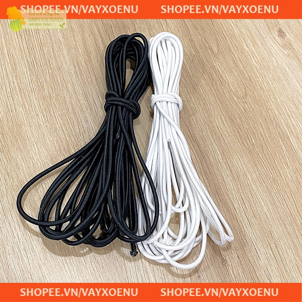 5 mét chun tròn cứng 2.5mm loại tốt, có độ đàn hồi tốt, làm dây cột tóc, dây rút áo quần, ba lô