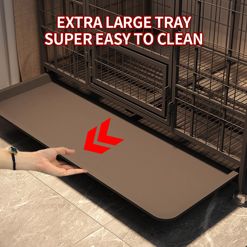Chó lồng kim loại màu đen đậm 110 * 72 * 95CM với khay giếng trời 4 bánh Pet Bank Villa Hàng rào không gian miễn phí lớn