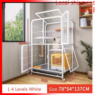 Trắng 4 lớp sang trọng mèo lồng gấp vật nuôi lồng với thang đứng nền tảng lớn không gian lớn vận chuyển địa phương