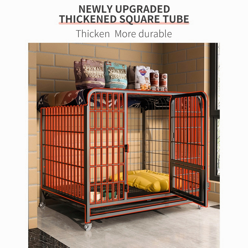 Chó lồng kim loại màu đen đậm 110 * 72 * 95CM với khay giếng trời 4 bánh Pet Bank Villa Hàng rào không gian miễn phí lớn